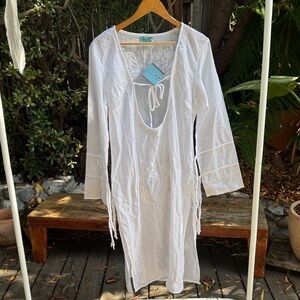 White Embroidered Long Sleeve Dress